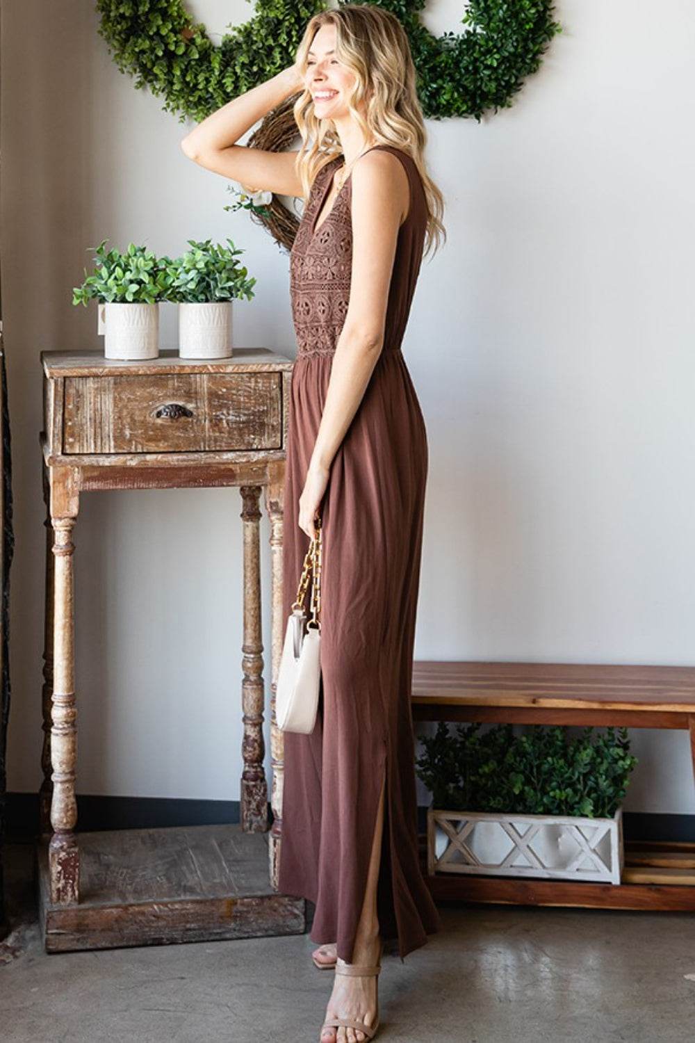 First Love Tie Back Sleeveless Slit Wide Leg Jumpsuit - Shop Style & More | Fresh Looks, Everyday Deals & Free Shipping