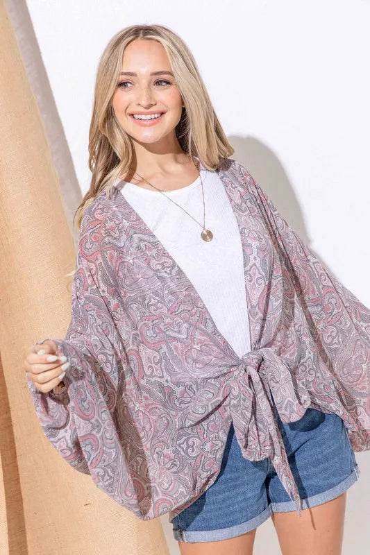 And The Why Sheer Front Tie Knot Oversized Kimono Wrap Cover Up - Shop Style & More | Fresh Looks, Everyday Deals & Free Shipping