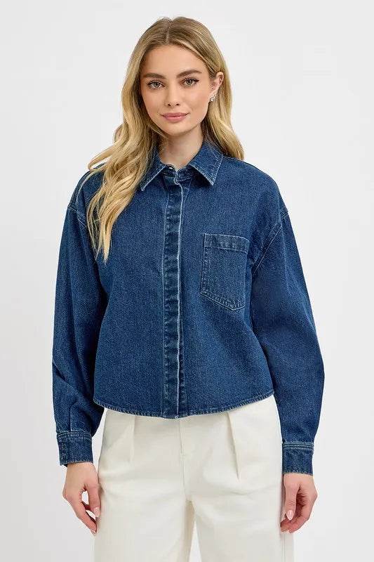 RISEN Button Up Long Sleeve Denim Shacket - Shop Style & More | Fresh Looks, Everyday Deals & Free Shipping