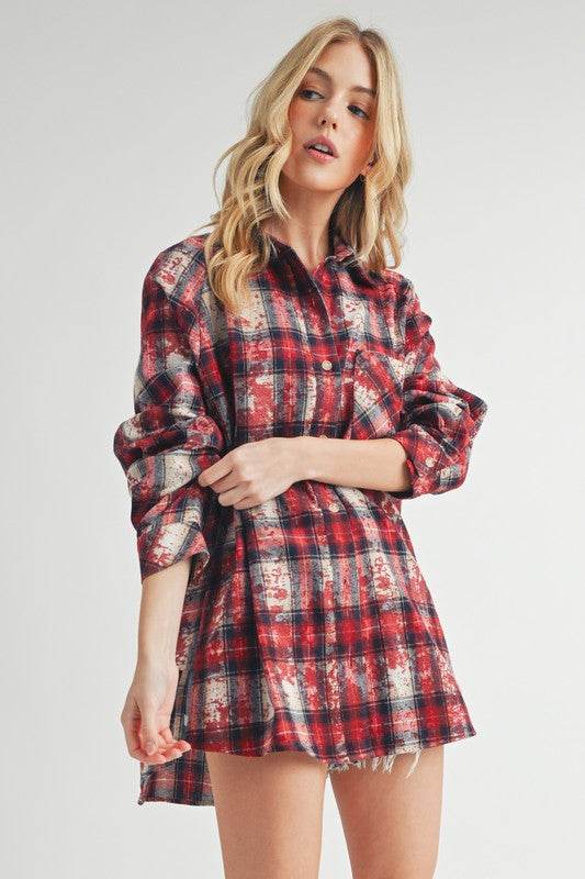 Aemi + Co Washed Plaid Button Up Raglan Sleeve Flannel Shirt - Shop Style & More | Fresh Looks, Everyday Deals & Free Shipping