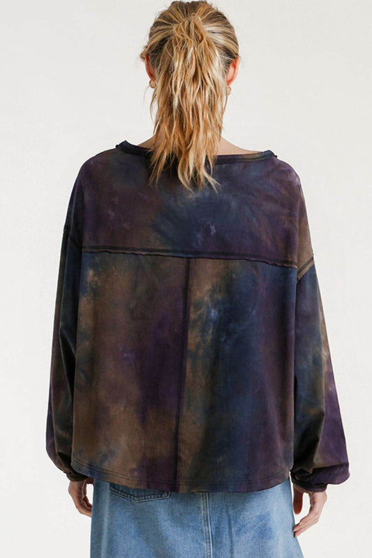 Umgee Full Size Tie Dye Round Neck Long Balloon Sleeve Top Plus Size - Shop Style & More | Fresh Looks, Everyday Deals & Free Shipping