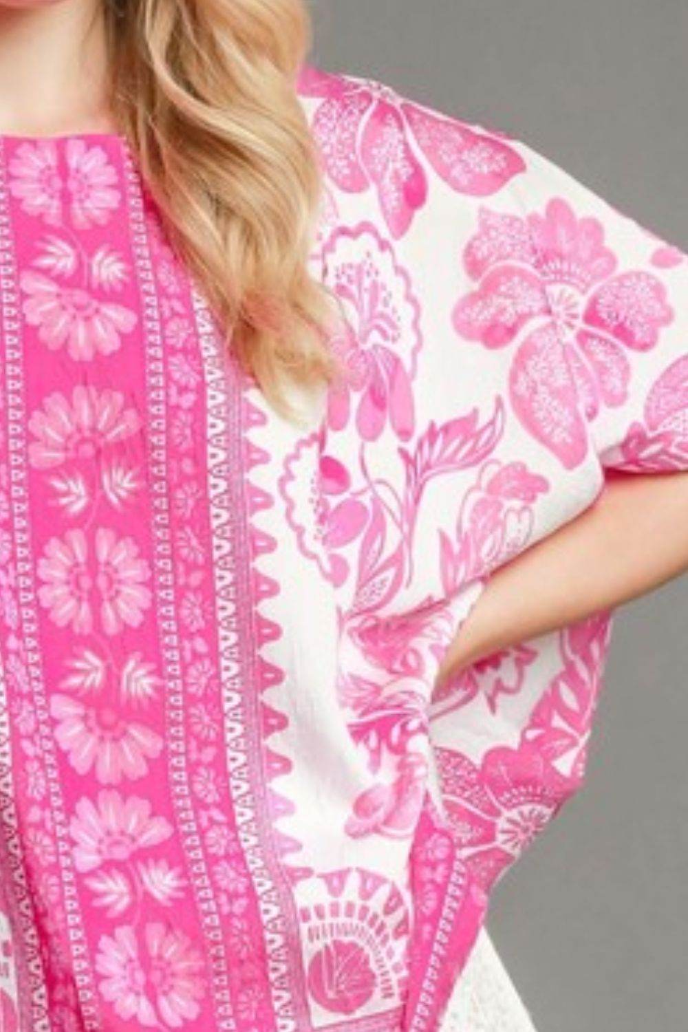 Umgee Full Size Floral Border Print Oversized Top Plus Size - Shop Style & More | Fresh Looks, Everyday Deals & Free Shipping