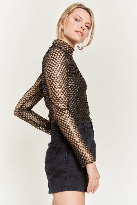 Mock neck Metallic long sleeve Top - Shop Style & More | Fresh Looks, Everyday Deals & Free Shipping