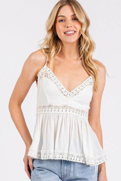 Mittoshop Crisscross Back Lace Detail V-Neck Cami - Shop Style & More | Fresh Looks, Everyday Deals & Free Shipping