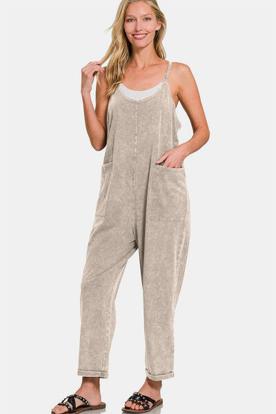 Zenana Washed Spaghetti Straps Overalls with Pockets Jumpsuits