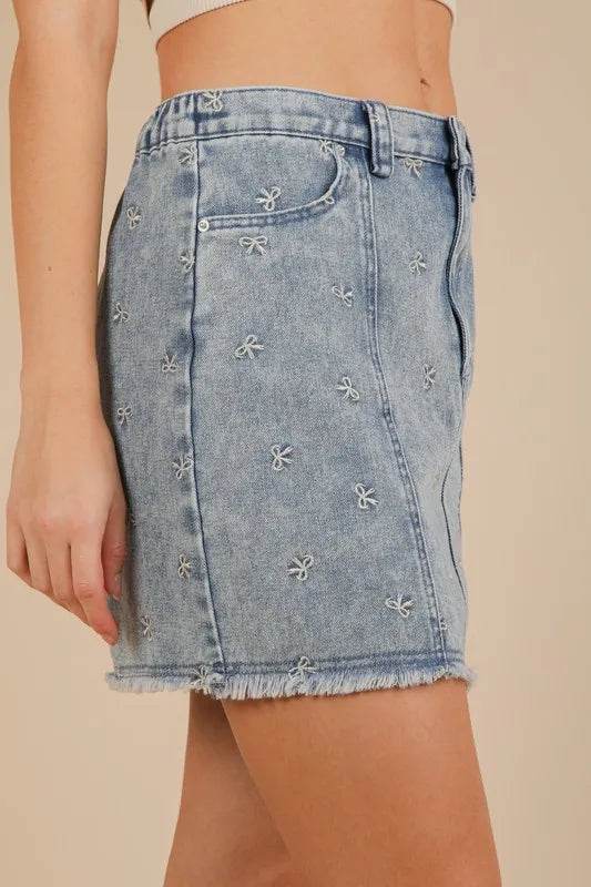 VERY J Bow Printed Casual Denim Mini Skirt - Shop Style & More | Fresh Looks, Everyday Deals & Free Shipping