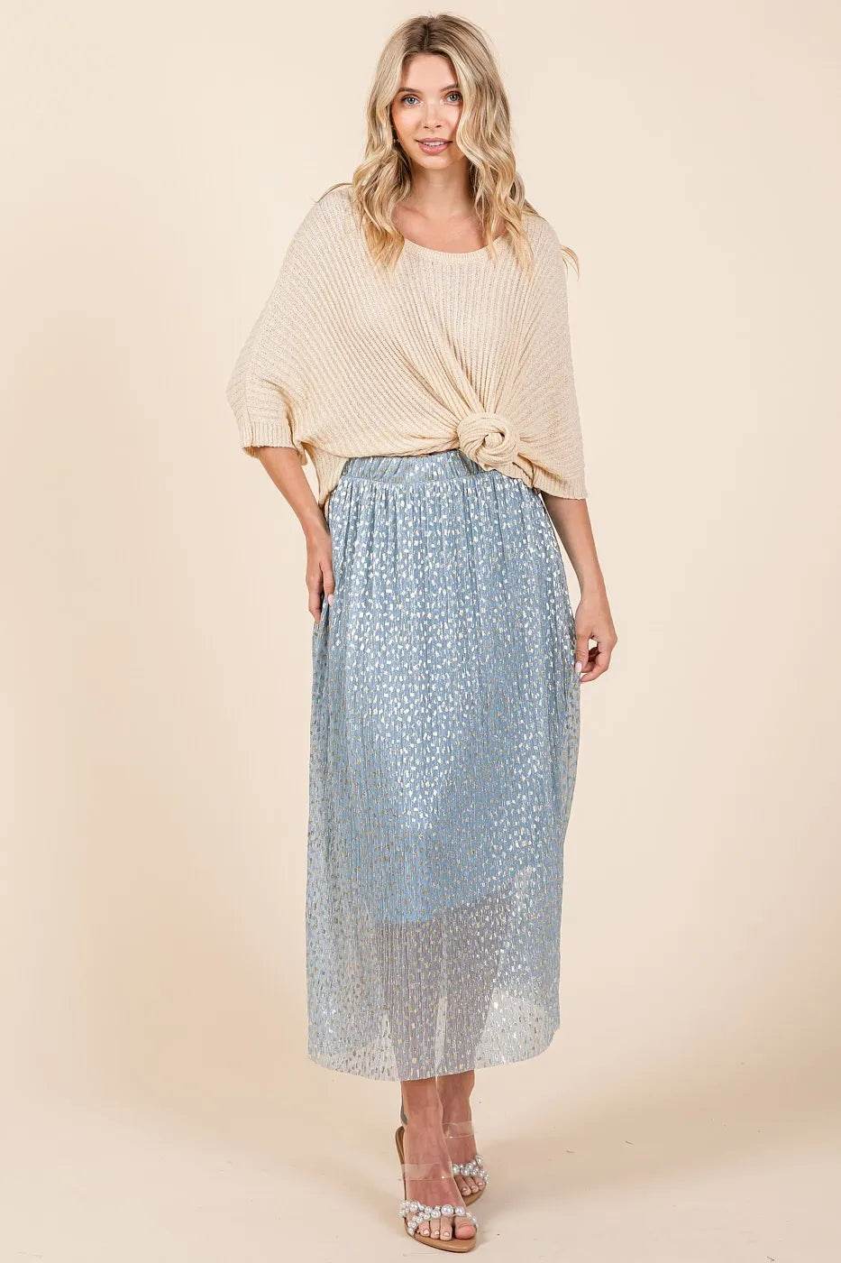 Mittoshop Metallic Glitter Speckle Print Elastic Midi Skirt - Shop Style & More | Fresh Looks, Everyday Deals & Free Shipping