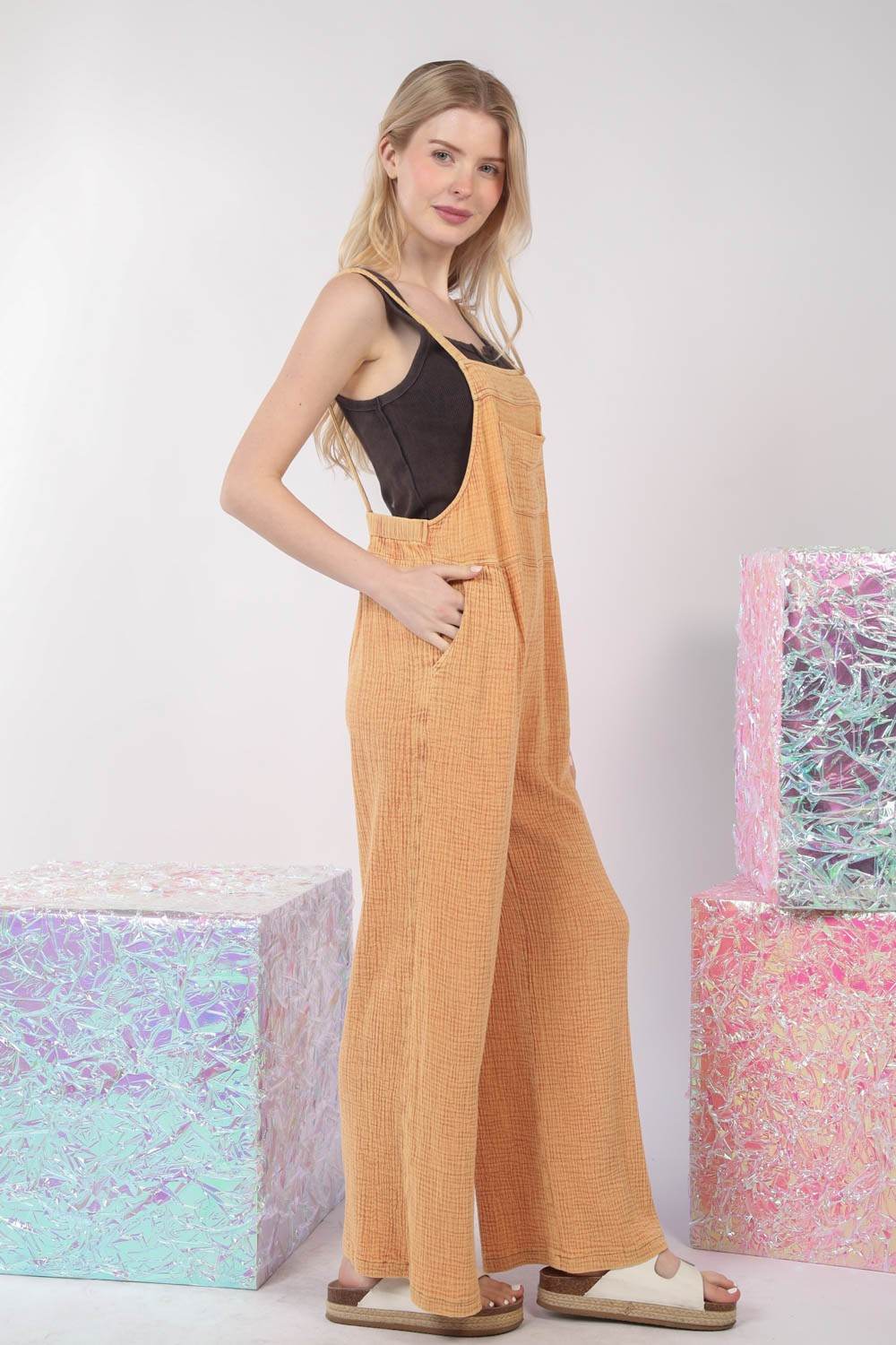 VERY J Texture Washed Wide Leg Overalls - Shop Style & More | Fresh Looks, Everyday Deals & Free Shipping