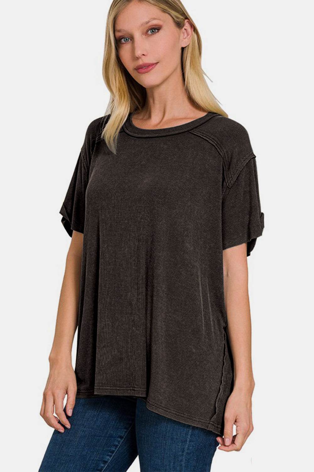 Zenana Washed Ribbed Short Sleeve Top - Shop Style & More | Fresh Looks, Everyday Deals & Free Shipping