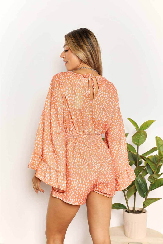 Double Take Printed Flare Sleeve Surplice Romper - Shop Style & More | Fresh Looks, Everyday Deals & Free Shipping