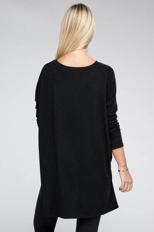 Dolman Long Sleeve V-Neck Side Slit Hi-Low Hem Top - Shop Style & More | Fresh Looks, Everyday Deals & Free Shipping