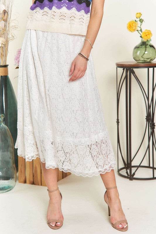 ADORA Elastic Waist Lace Midi Skirt - Shop Style & More | Fresh Looks, Everyday Deals & Free Shipping