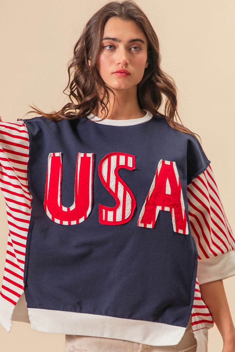 BiBi USA Letter Patchwork Contrast Short Sleeve T-Shirt - Shop Style & More | Fresh Looks, Everyday Deals & Free Shipping