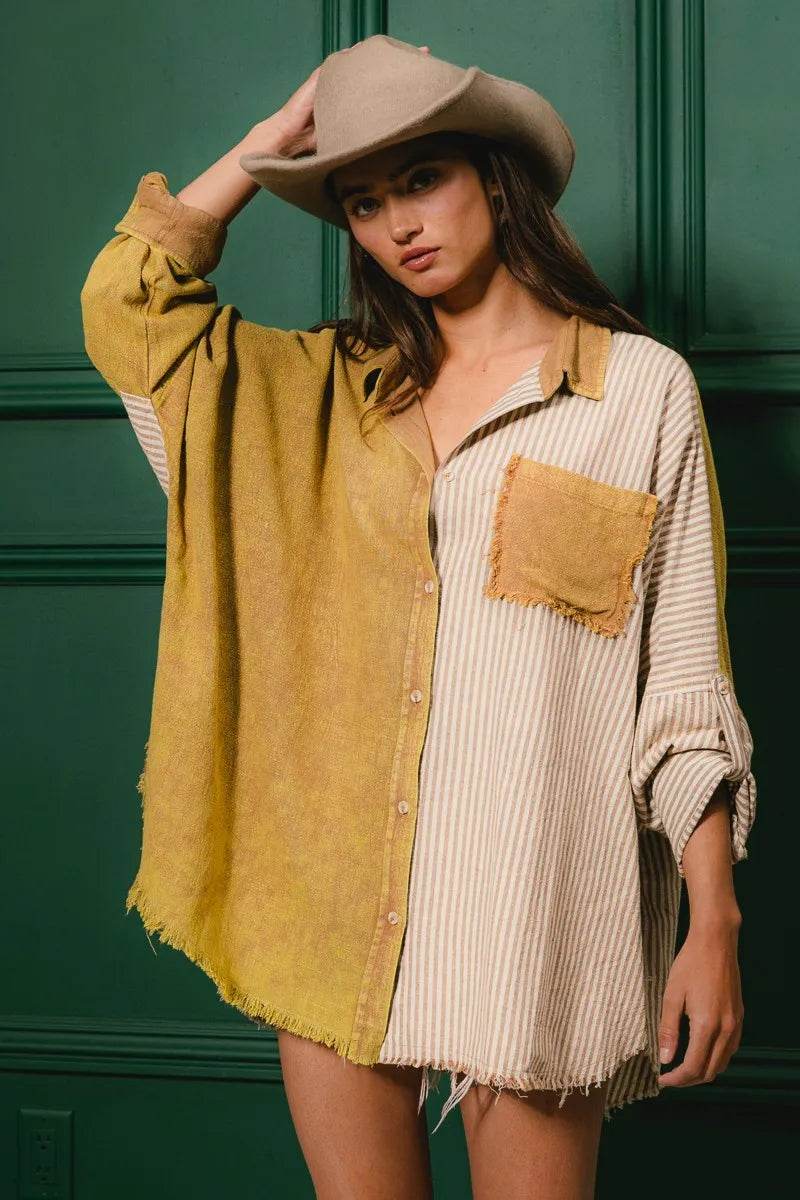 BiBi Washed Raw Hem Shirt - Shop Style & More | Fresh Looks, Everyday Deals & Free Shipping