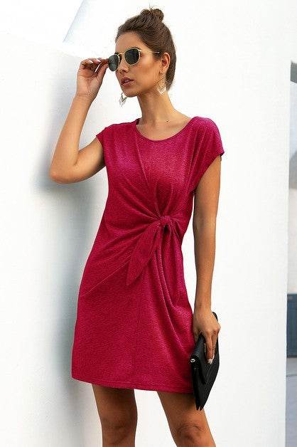 Solid Twist Knot Front Short Sleeve Tee Fit Dress - Shop Style & More | Fresh Looks, Everyday Deals & Free Shipping