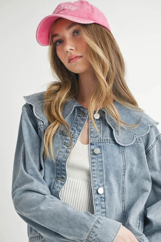 MABLE Scallop Peter Pan Collar Denim Jacket Women's Outerwear