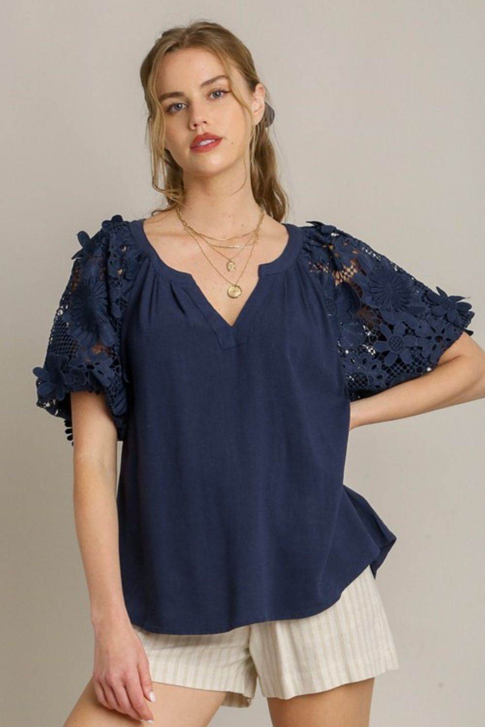 Umgee Full Size French Terry Boxy Cut Top with 3D Floral Sleeve Plus Size - Shop Style & More | Fresh Looks, Everyday Deals & Free Shipping