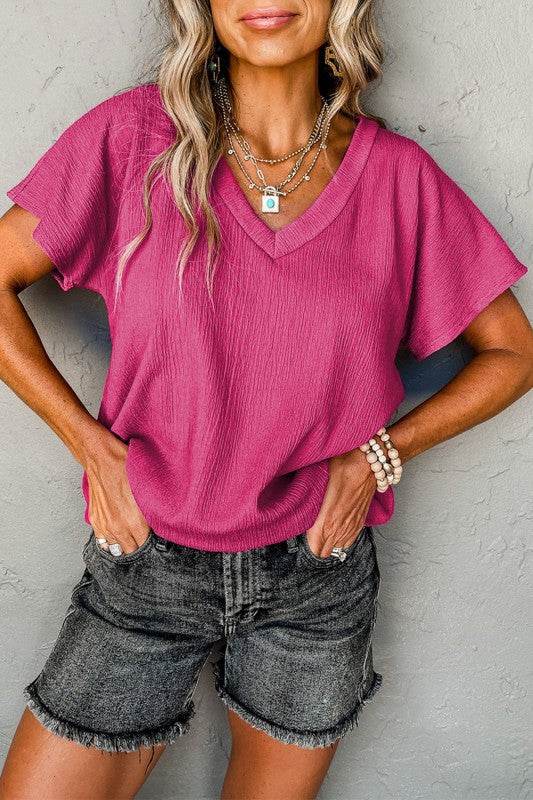 Emerson Crinkled V Neck Wide Sleeve Top - Shop Style & More | Fresh Looks, Everyday Deals & Free Shipping