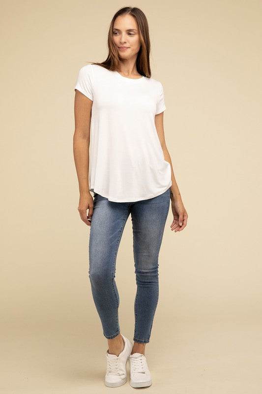 Flowy Round Hem Rayon Short Sleeve Top - Shop Style & More | Fresh Looks, Everyday Deals & Free Shipping