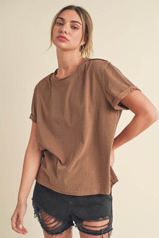 Aemi + Co Exposed Seam Round Neck Short Sleeve T-Shirt - Shop Style & More | Fresh Looks, Everyday Deals & Free Shipping