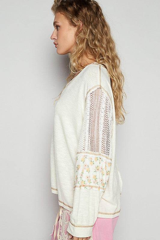 POL Floral Crochet Patch V-Neck Top - Shop Style & More | Fresh Looks, Everyday Deals & Free Shipping