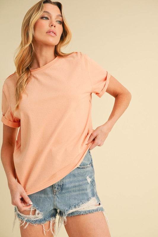 Aemi + Co Exposed Seam Round Neck Short Sleeve T-Shirt - Shop Style & More | Fresh Looks, Everyday Deals & Free Shipping