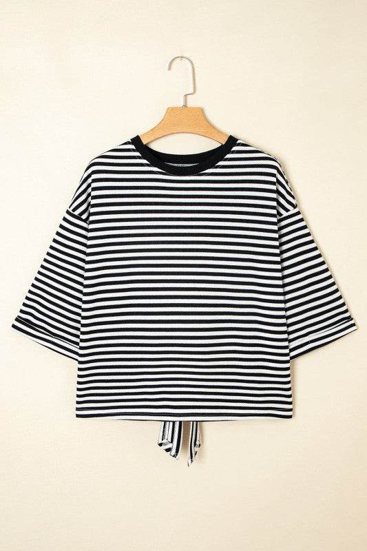 Riley Stripe Bowknot Cutout Back Loose Top - Shop Style & More | Fresh Looks, Everyday Deals & Free Shipping