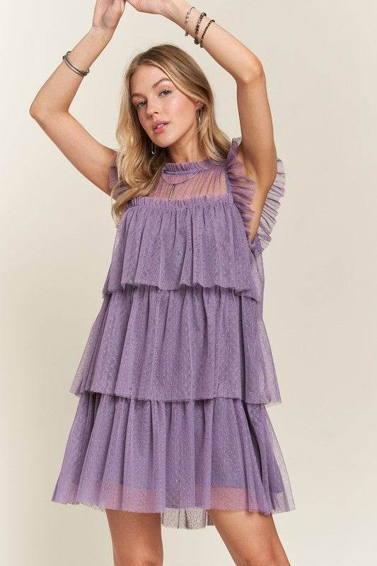 ADORA Layered Ruffled Cap Sleeve Mesh Dress - Shop Style & More | Fresh Looks, Everyday Deals & Free Shipping