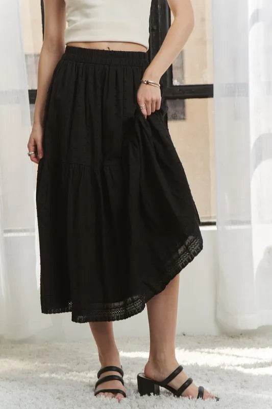 ADORA Elastic Waistband Tiered Midi Skirt - Shop Style & More | Fresh Looks, Everyday Deals & Free Shipping