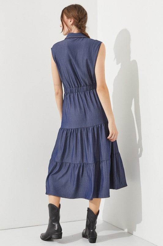 PLUS SLEEVELESS BUTTON DOWN COLLARED DENIM DRESS - Shop Style & More | Fresh Looks, Everyday Deals & Free Shipping
