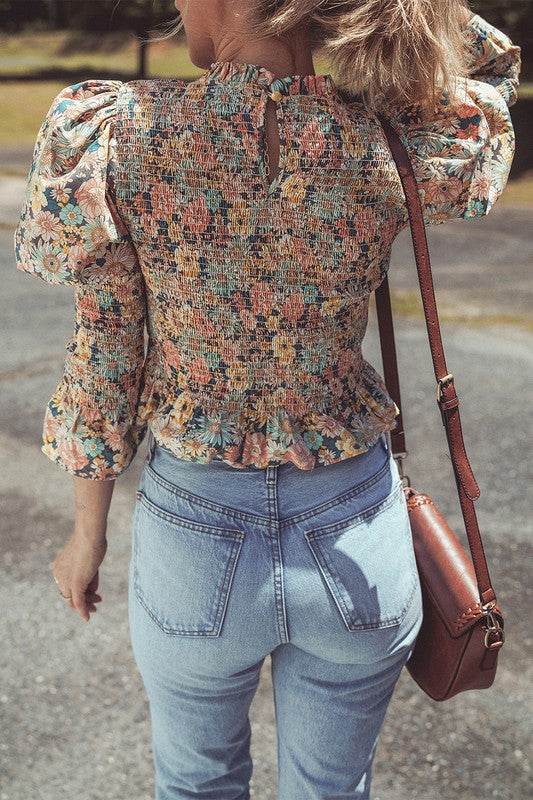 Floral Print Bubble Sleeve Ruffled Crop Top - Shop Style & More | Fresh Looks, Everyday Deals & Free Shipping