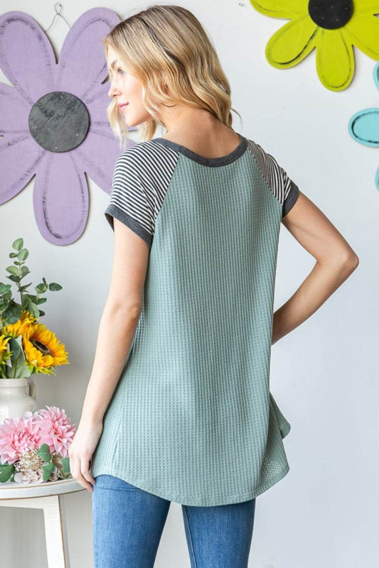 Heimish Full Size Striped Short Sleeve Waffle T-Shirt - Shop Style & More | Fresh Looks, Everyday Deals & Free Shipping