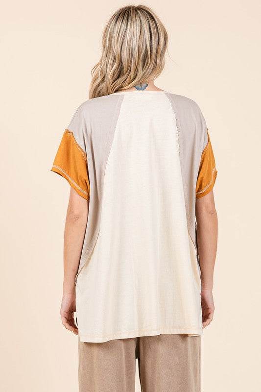 Mittoshop Color Block V-Neck Short Sleeve T-Shirt - Shop Style & More | Fresh Looks, Everyday Deals & Free Shipping