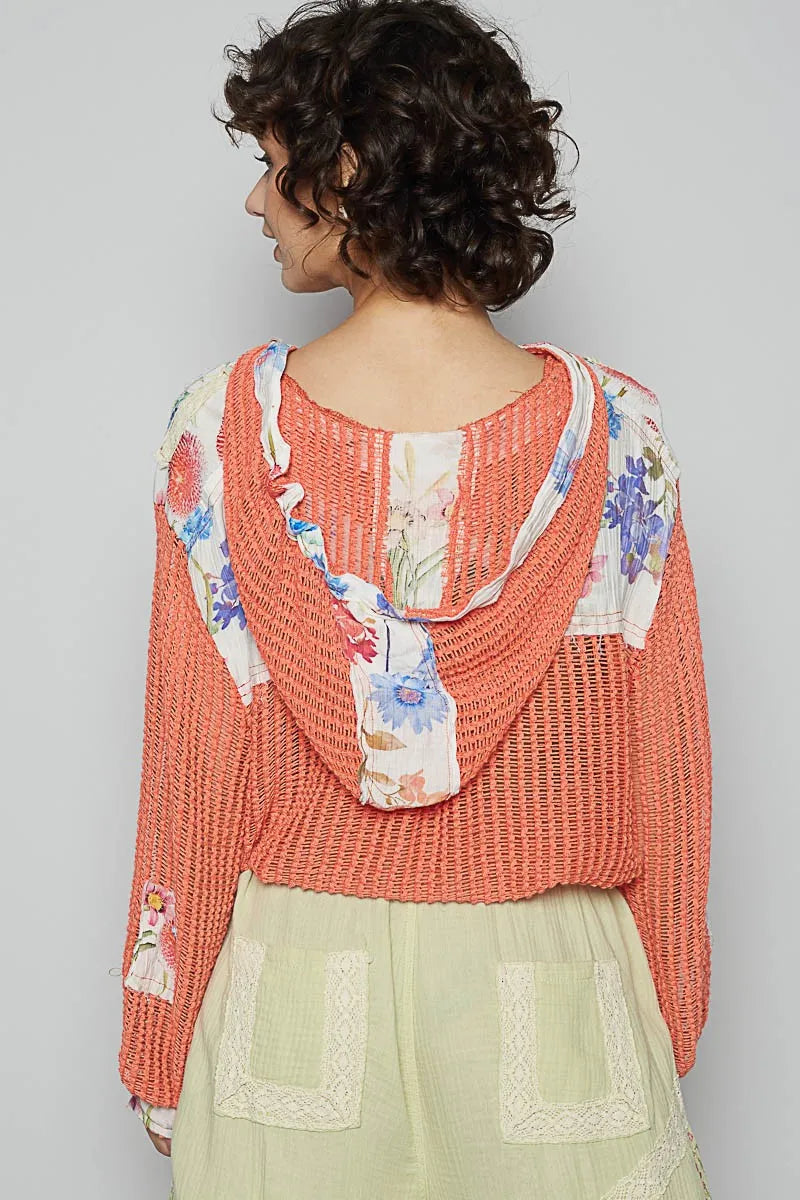 POL Vintage Washed Crochet Hoodie Jacket With Patchwork Women's Outerwear