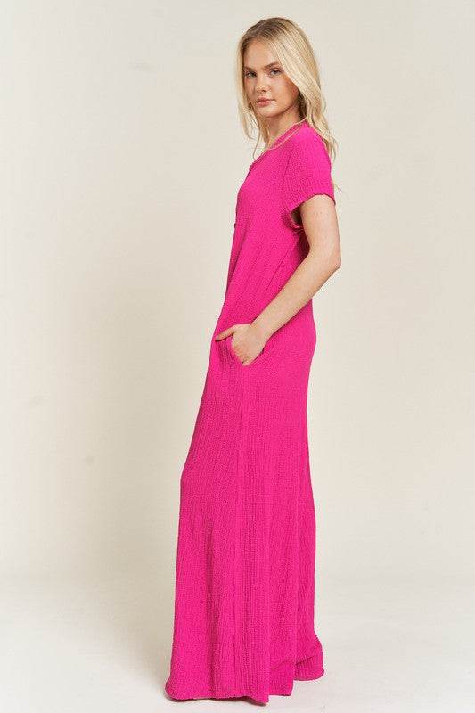 TEXTURED SHORT SLEEVE JUMPSUIT - Shop Style & More | Fresh Looks, Everyday Deals & Free Shipping