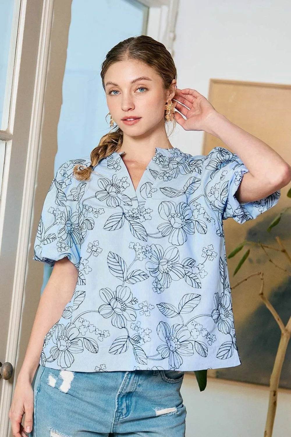 Umgee Floral Print Puff Sleeve Casual Blouse - Shop Style & More | Fresh Looks, Everyday Deals & Free Shipping