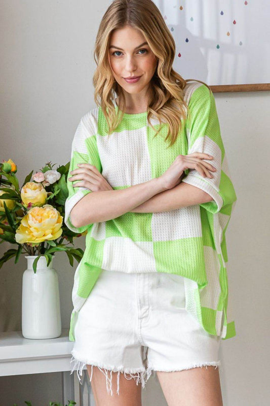HOPELY Checkered Waffle Oversized T-Shirt - Shop Style & More | Fresh Looks, Everyday Deals & Free Shipping