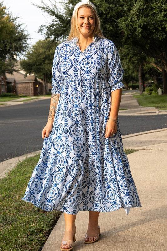 Print Lace-up Notch Neck Plus Size Maxi Dress - Shop Style & More | Fresh Looks, Everyday Deals & Free Shipping