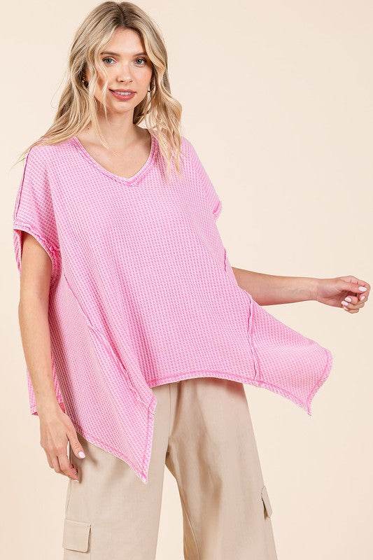Mittoshop Mineral Wash Waffle Knit Pointed Hem Oversized Top - Shop Style & More | Fresh Looks, Everyday Deals & Free Shipping