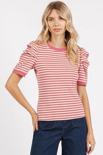 Mittoshop Striped Round Neck Puff Sleeve T-Shirt - Shop Style & More | Fresh Looks, Everyday Deals & Free Shipping