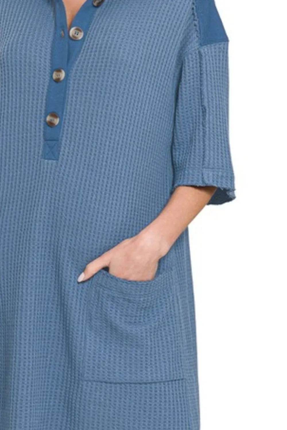 Zenana Waffle Half-Button Dress with Pocket - Shop Style & More | Fresh Looks, Everyday Deals & Free Shipping