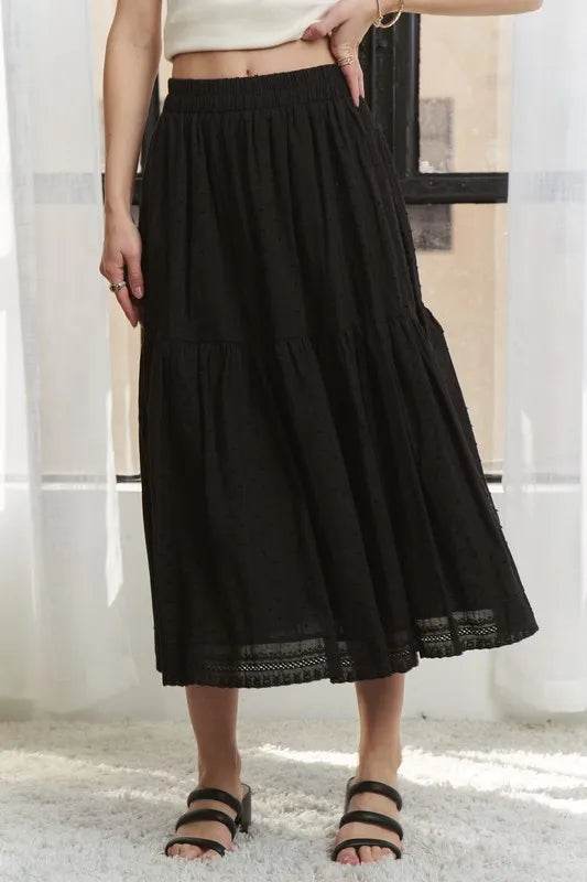 ADORA Elastic Waistband Tiered Midi Skirt - Shop Style & More | Fresh Looks, Everyday Deals & Free Shipping