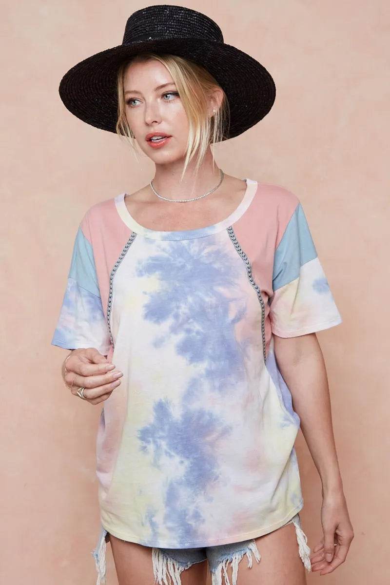 BiBi Tie Dye Printed Cotton Color Block T-Shirt - Shop Style & More | Fresh Looks, Everyday Deals & Free Shipping