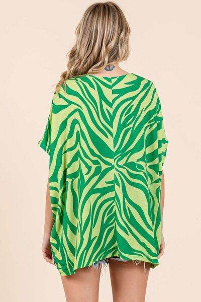 Mittoshop Zebra Print V-Neck Short Sleeve Oversized Top - Shop Style & More | Fresh Looks, Everyday Deals & Free Shipping
