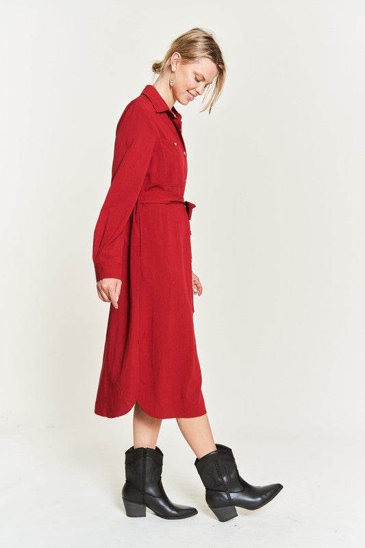 SOLID BUTTON DOWN BELTED LONG DRESS 30-545 - Shop Style & More | Fresh Looks, Everyday Deals & Free Shipping