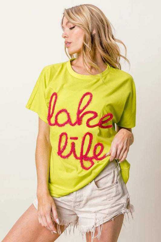 BiBi Metallic Letter Short Dolman Sleeve Top - Shop Style & More | Fresh Looks, Everyday Deals & Free Shipping