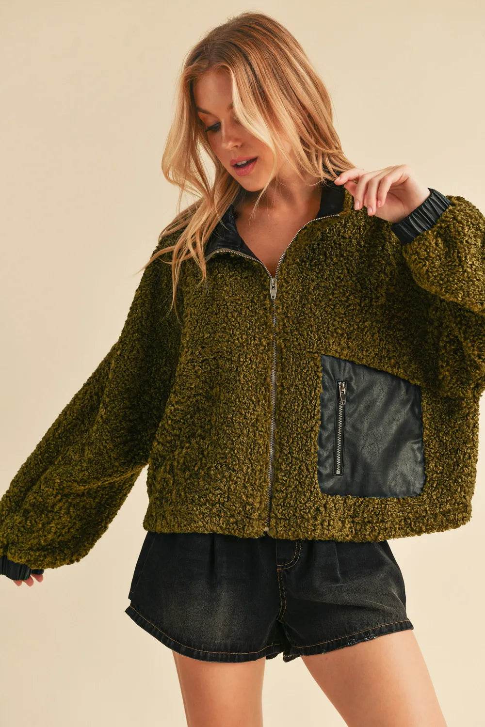 Aemi + Co Collared Neck Zip Up Sherpa Jacket - Shop Style & More | Fresh Looks, Everyday Deals & Free Shipping