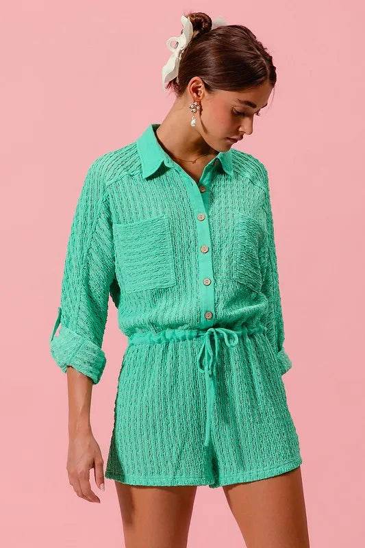 SO ME Textured Knit Button Front Romper - Shop Style & More | Fresh Looks, Everyday Deals & Free Shipping