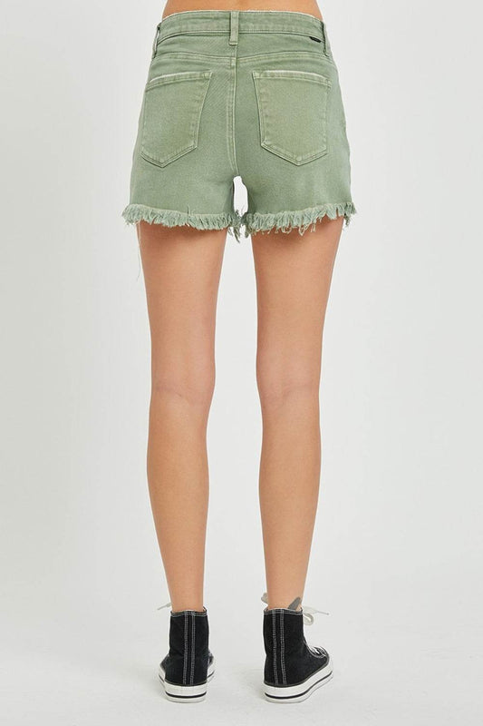 RISEN Mid Waist Frayed Hem Denim Shorts - Shop Style & More | Fresh Looks, Everyday Deals & Free Shipping