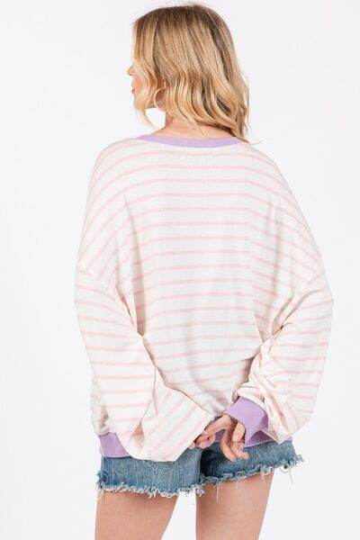 Ces Femme Striped Round Neck Drop Shoulder Sweatshirt - Shop Style & More | Fresh Looks, Everyday Deals & Free Shipping